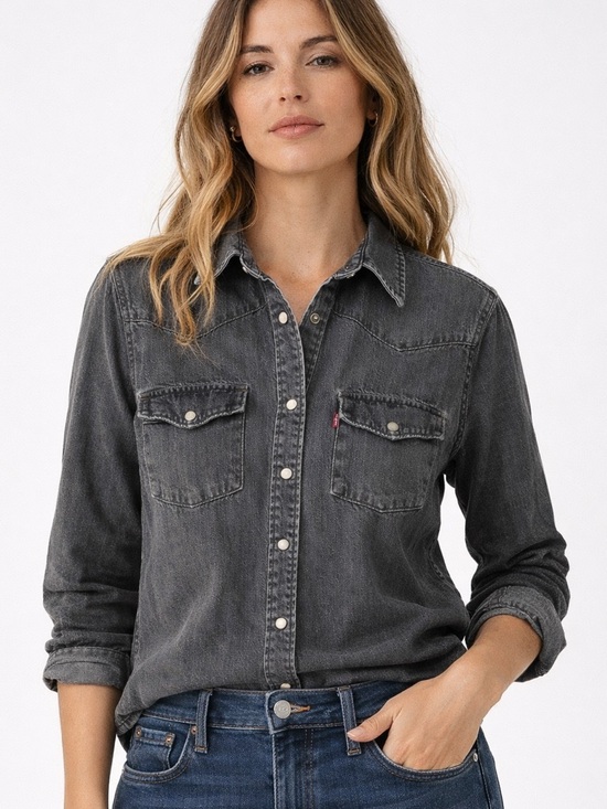 Levi's Tops - 🖤 Levi’s Essential Western Denim Shirt | Charcoal Black | Size Large